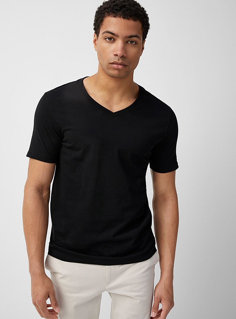 Le 31: Le t-shirt col V pur coton bio Coupe standard Noir pour homme