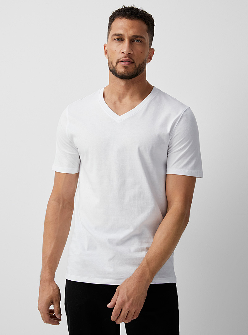 Le 31: Le t-shirt col V pur coton bio Coupe standard Blanc pour homme
