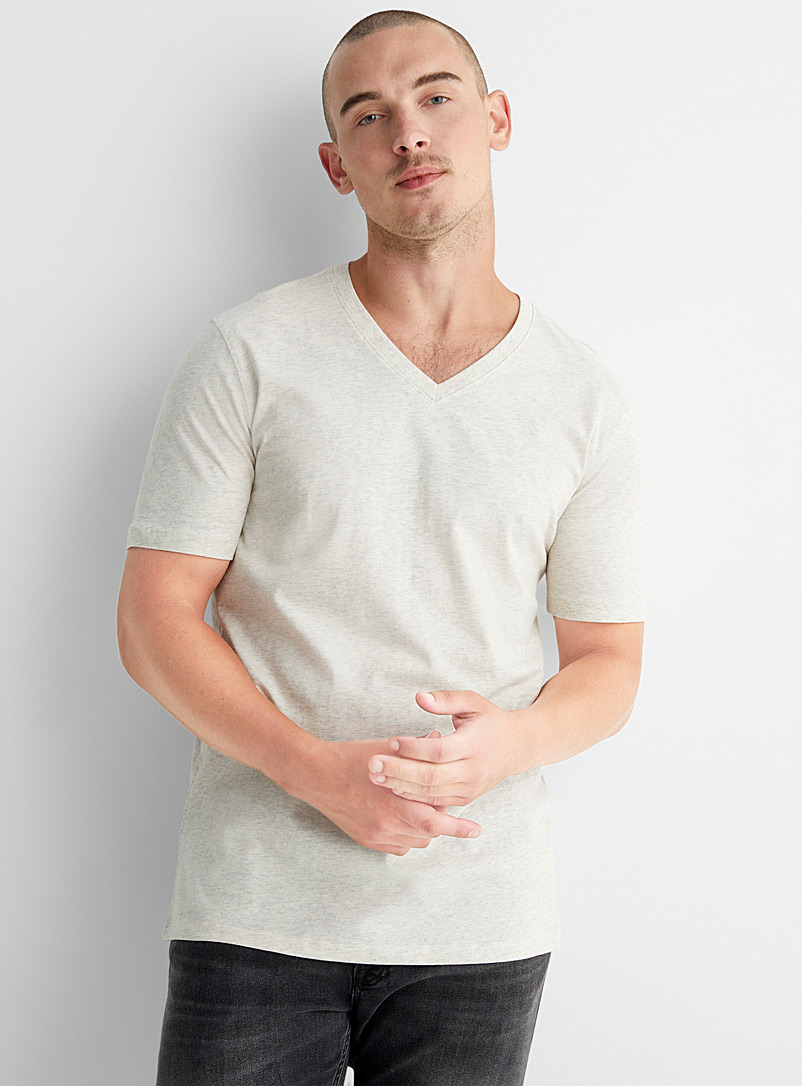 Le 31 Ecru/Linen 100% organic cotton V-neck T-shirt for men