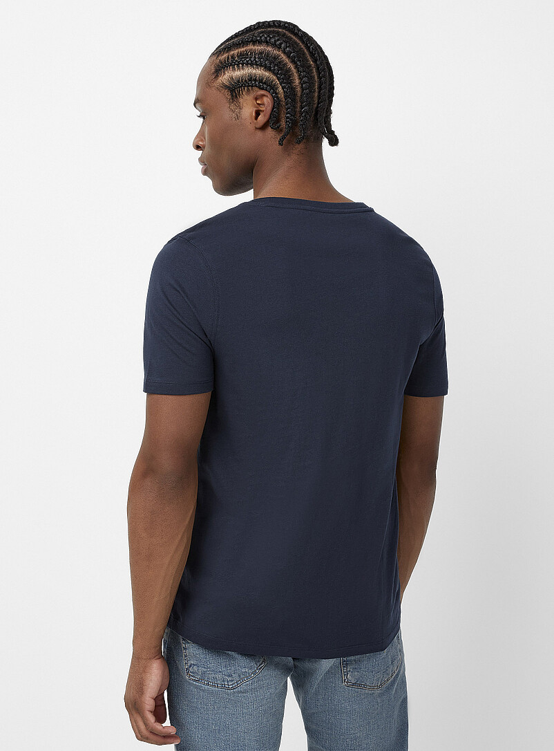 Le 31: Le t-shirt col V pur coton biologique <b>Coupe standard</b> Bleu marine - Bleu nuit pour homme