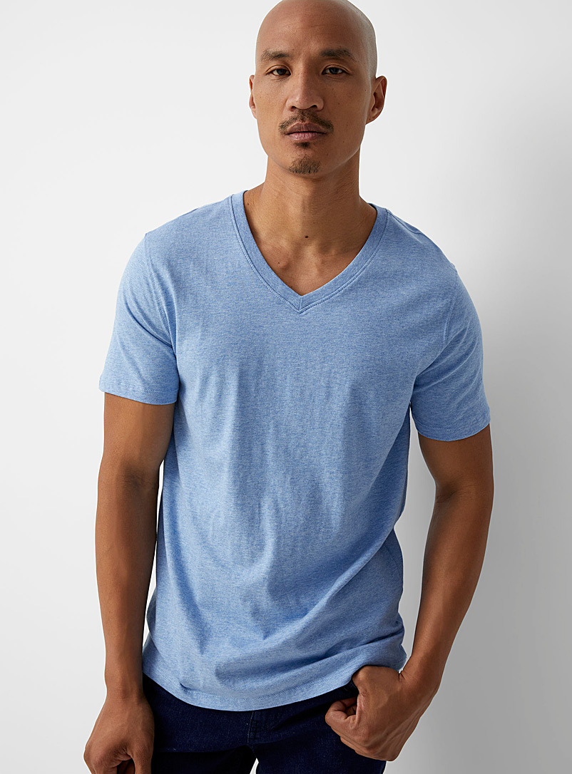 Le 31: Le t-shirt col V pur coton bio Bleu pâle-bleu poudre pour homme