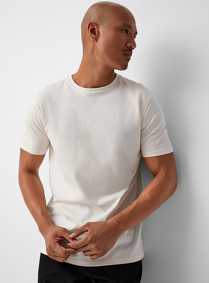 Le 31: Le t-shirt col rond pur coton bio Coupe standard Beige crème pour homme