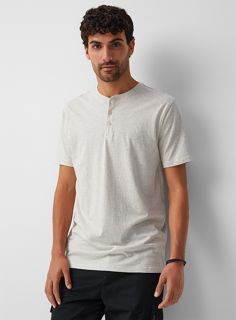 Le 31 Ecru/Linen 100% organic cotton henley T-shirt for men