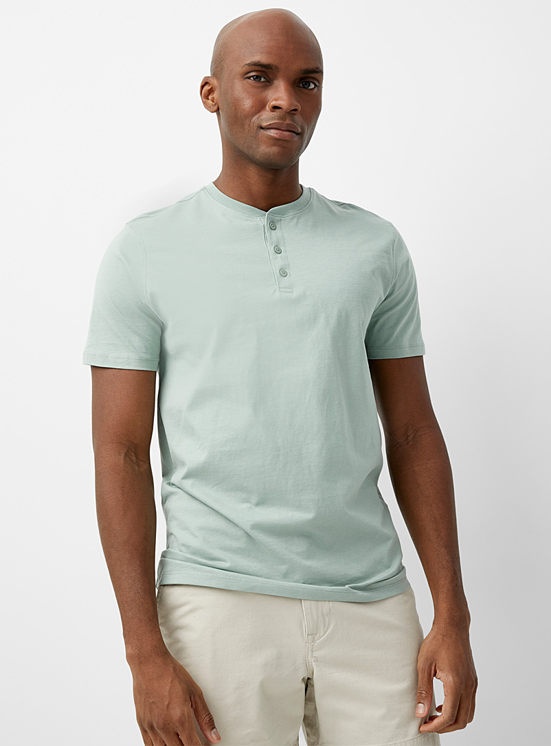 Le 31: Le t-shirt henley pur coton bio Vert pâle-lime pour homme