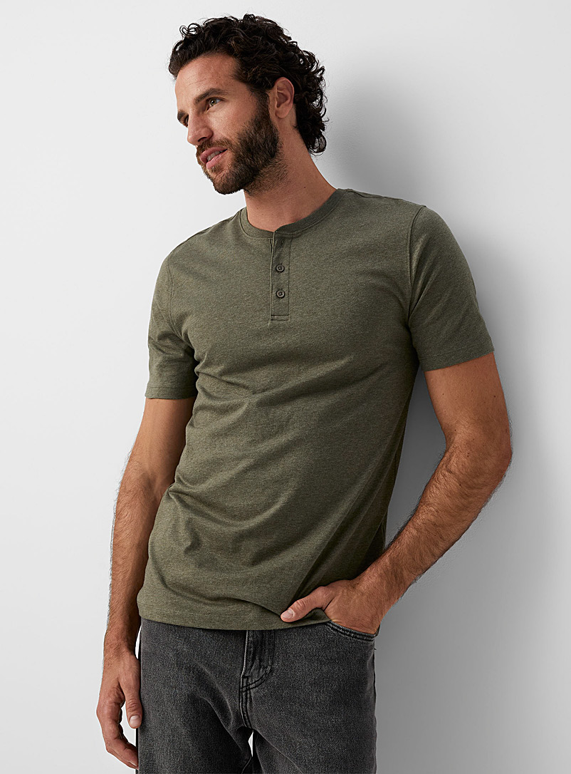 Le 31 Khaki/Sage/Olive 100% organic cotton henley T-shirt Standard fit for men