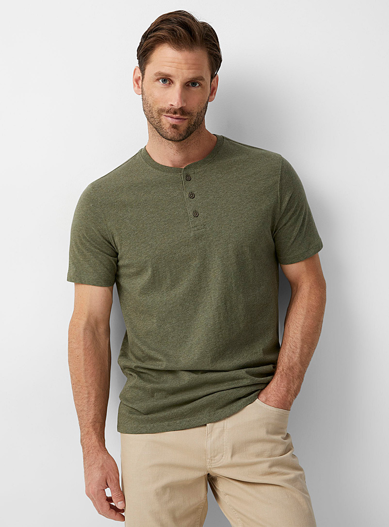 Le 31 Khaki 100% organic cotton henley T-shirt for men