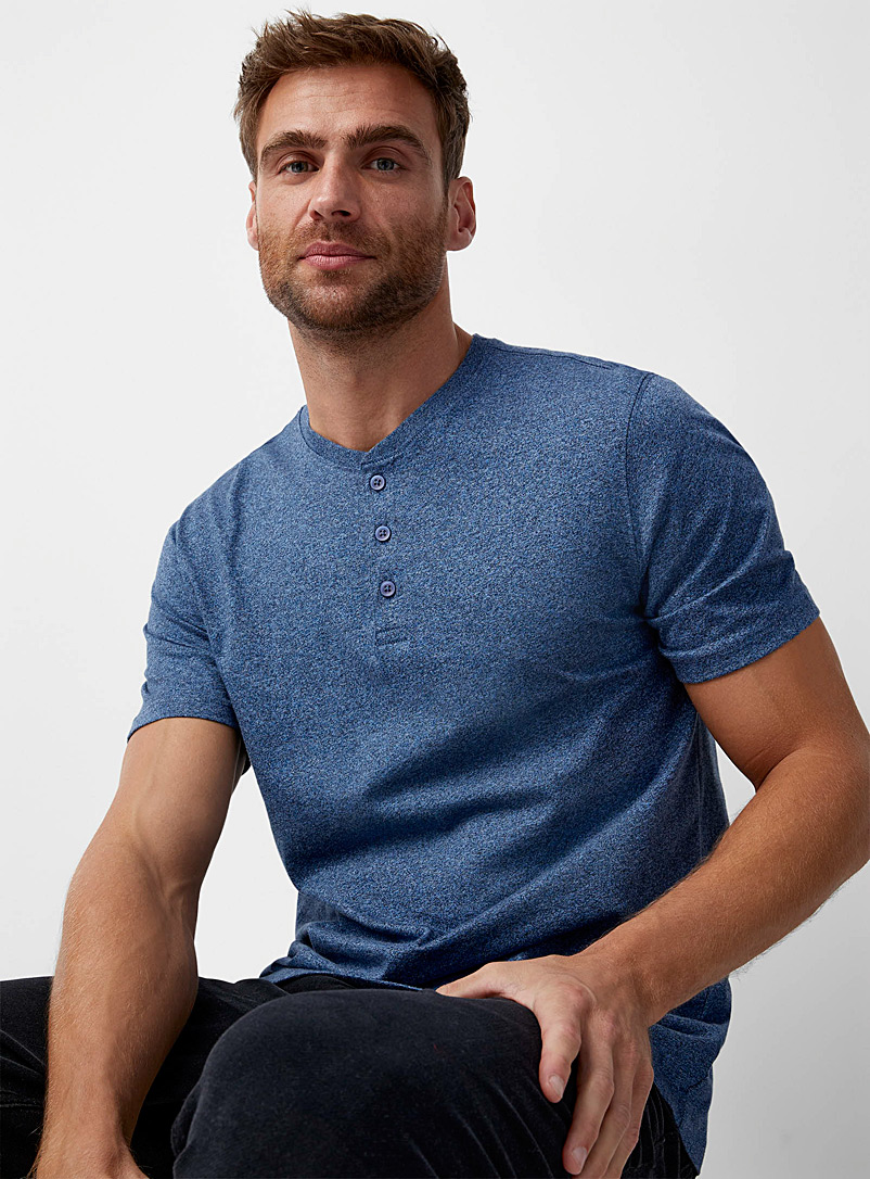 Le 31: Le t-shirt henley pur coton bio Coupe standard Bleu pour homme