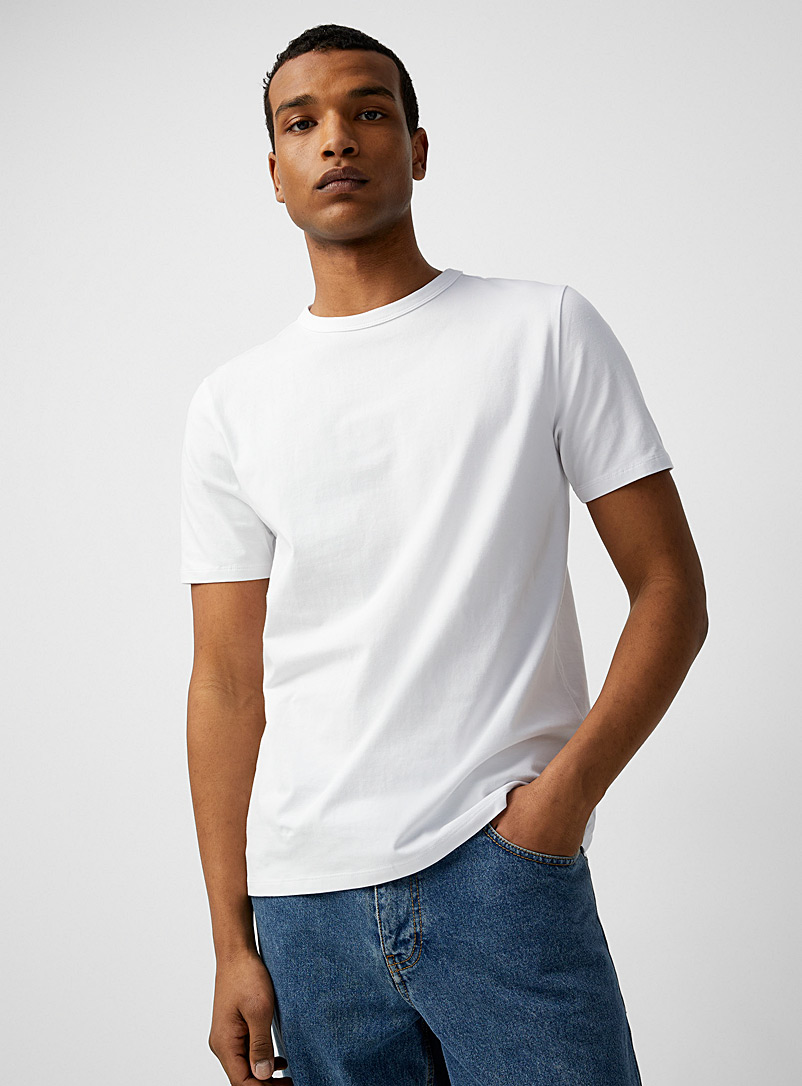 Le 31: Le t-shirt col rond coton bio extensible Coupe standard Blanc pour homme