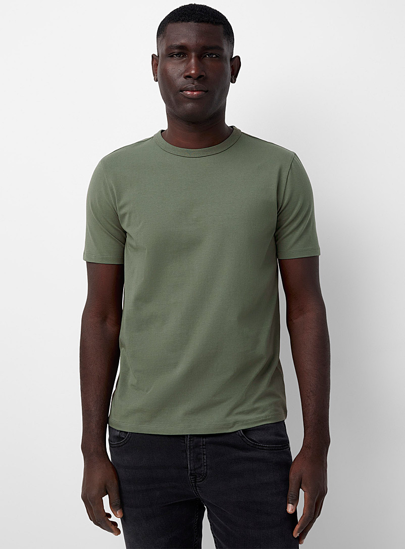 Le 31: Le t-shirt col rond coton bio extensible Coupe standard Kaki pour homme