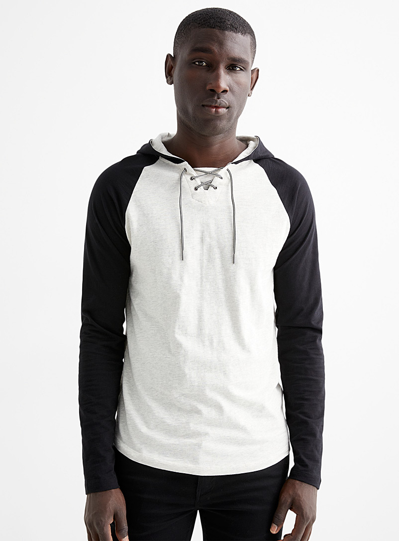 Laced-neck hooded T-shirt | Le 31 | Shop Men's Long Sleeve T-Shirts ...