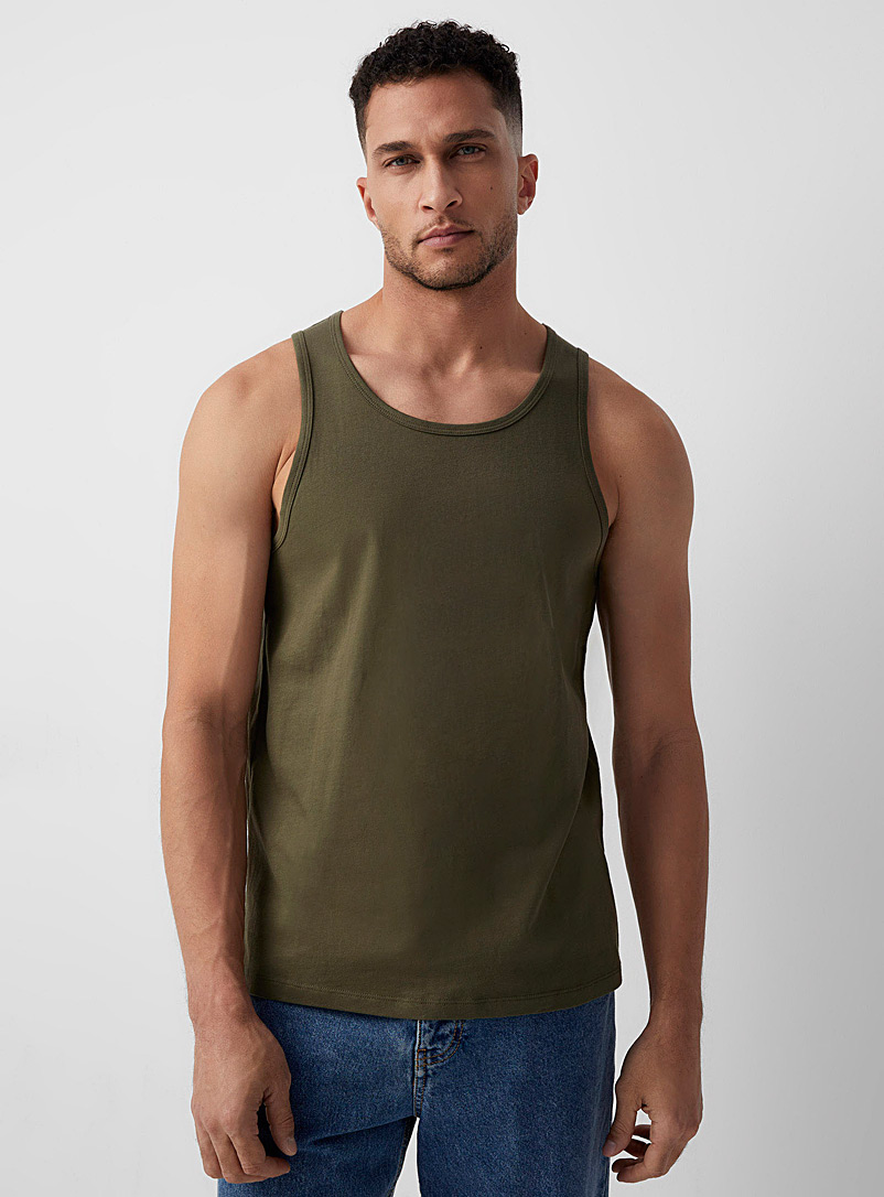 Cotton Mesh Tank Top - Olive Green