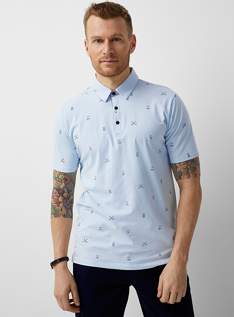 Le 31 Baby Blue Playful pattern polo for men