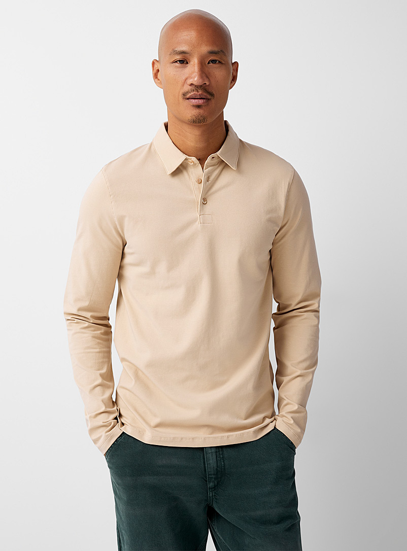 Le 31 Sand Long sleeves stretch organic cotton polo for men