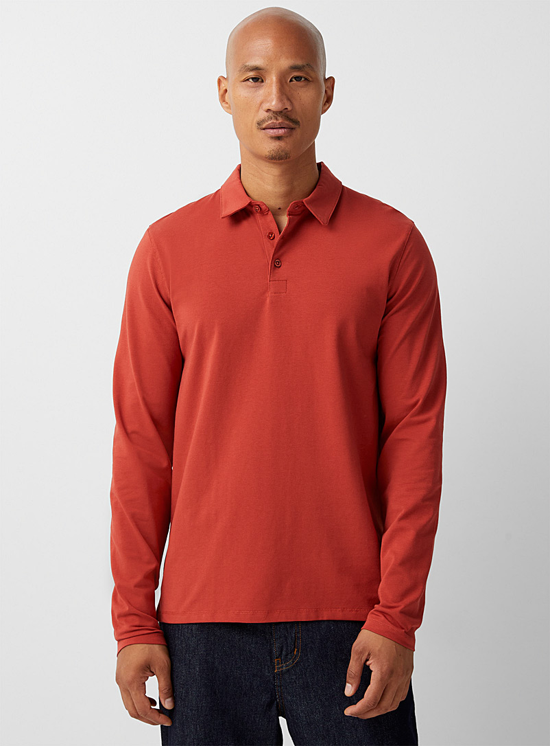 Le 31 Dark Orange Long sleeves stretch organic cotton polo for men