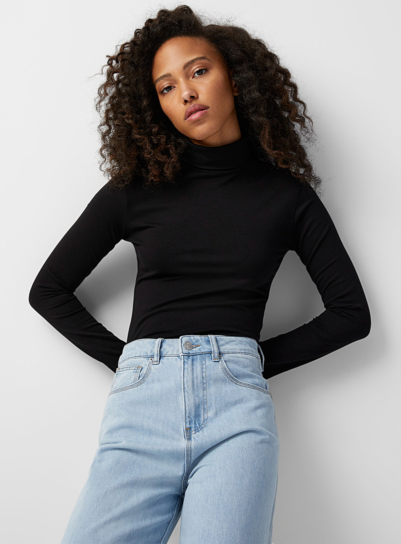 Twik: Le t-shirt col roulé coton bio Noir pour femme