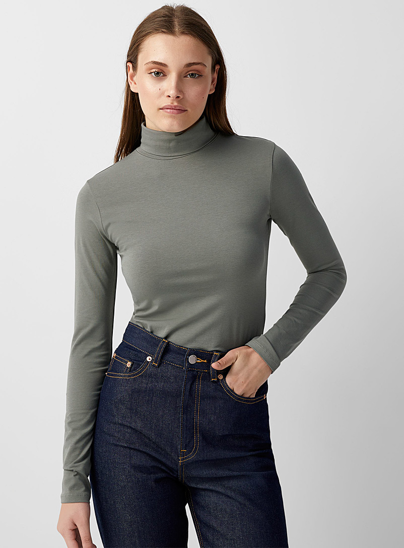 Twik: Le t-shirt col roulé coton bio Vert pour femme
