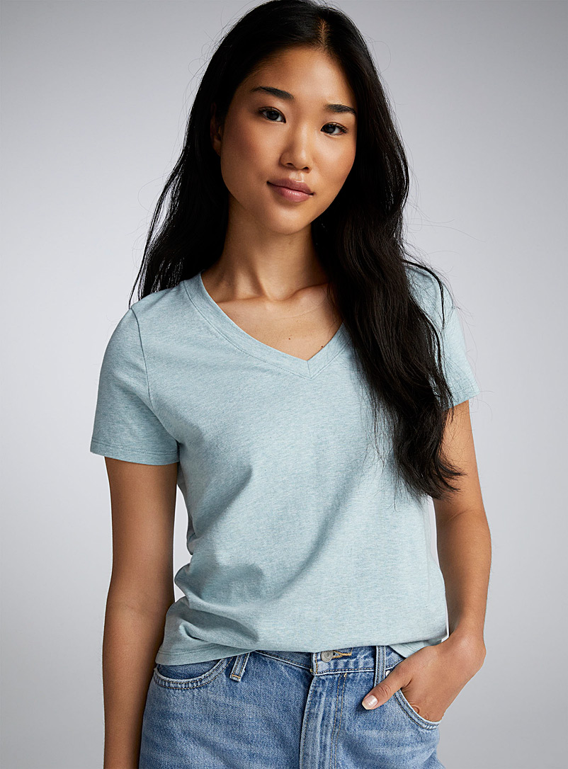Twik Baby Blue V-neck fitted T-shirt for women