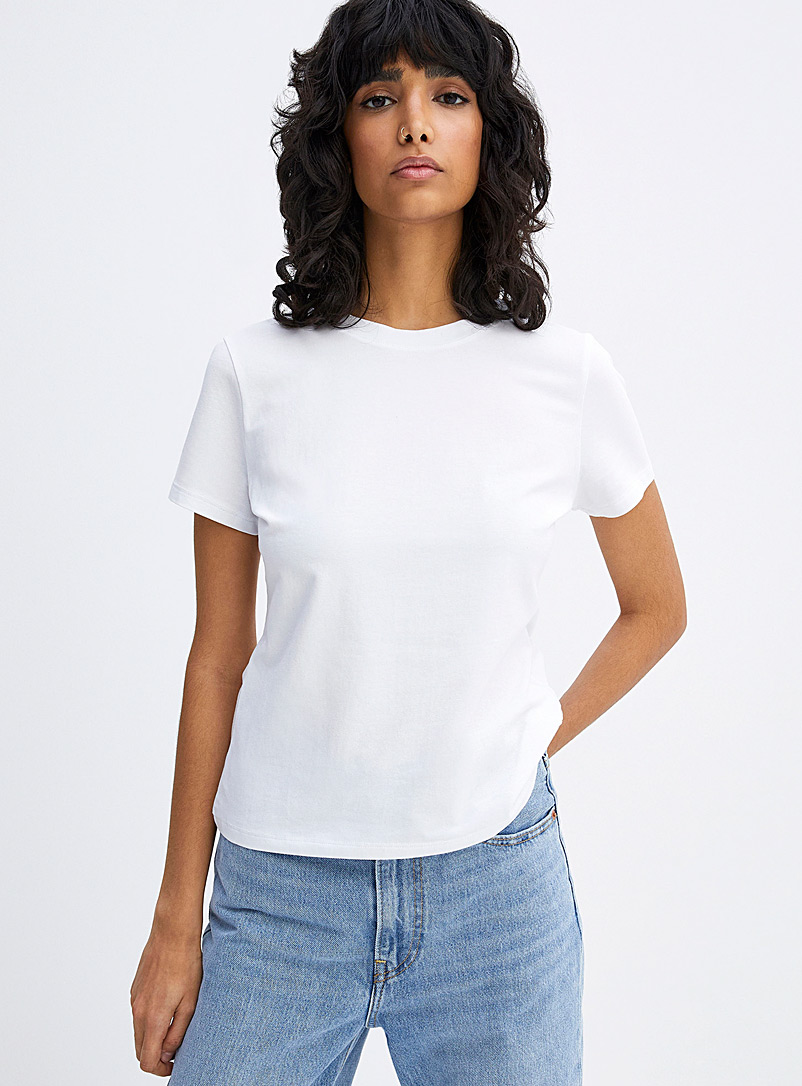 Twik: Le t-shirt col rond jersey léger <b>Coupe ajustée</b> Blanc pour femme