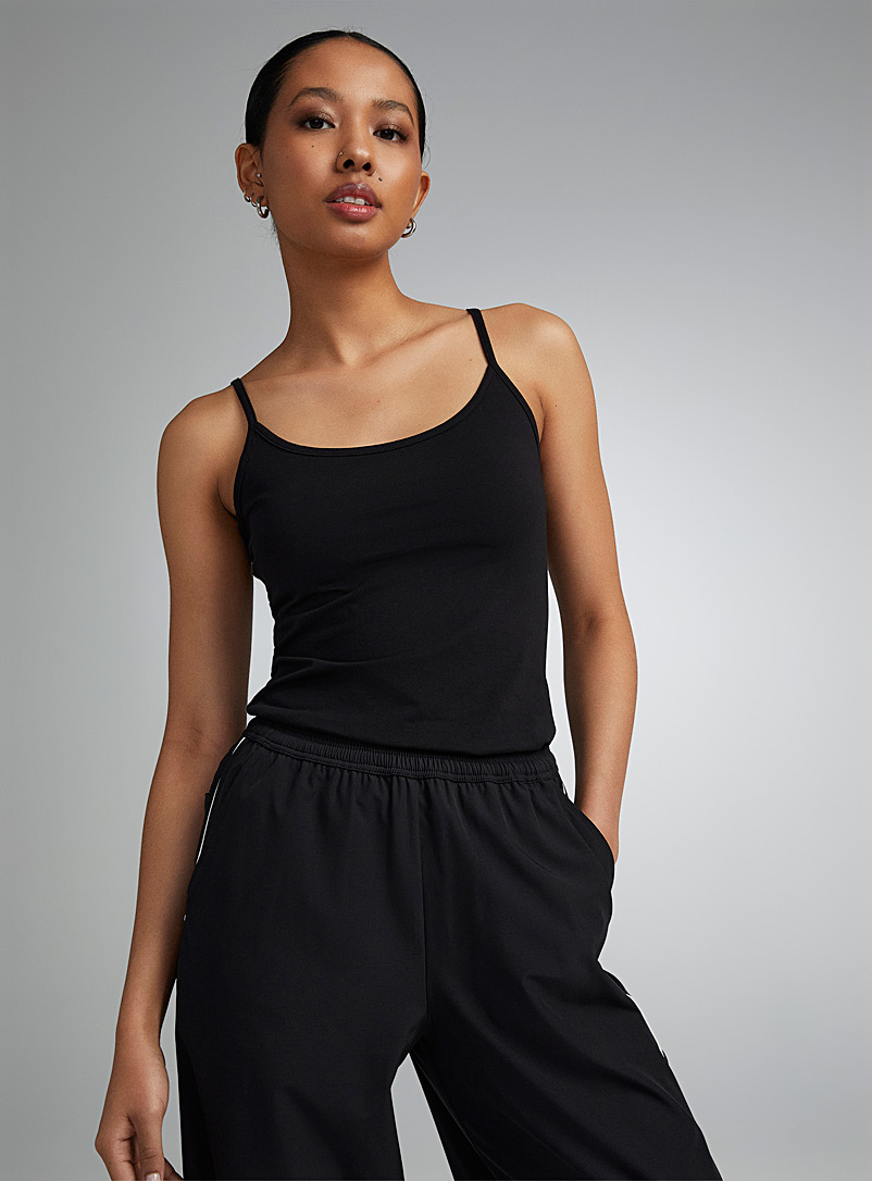 Twik Black Fine straps plain lightweight cami <b>Slim fit</b> for women