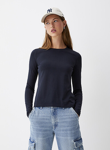 Twik: Le t-shirt col rond jersey l&eacute;ger <b>Coupe ajust&eacute;e</b> Bleu pour femme