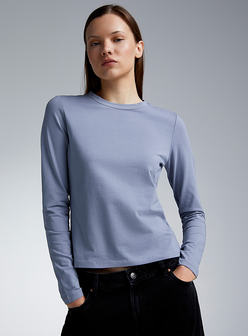 Twik: Le t-shirt col rond jersey léger <b>Coupe ajustée</b> Bleu pâle pour femme