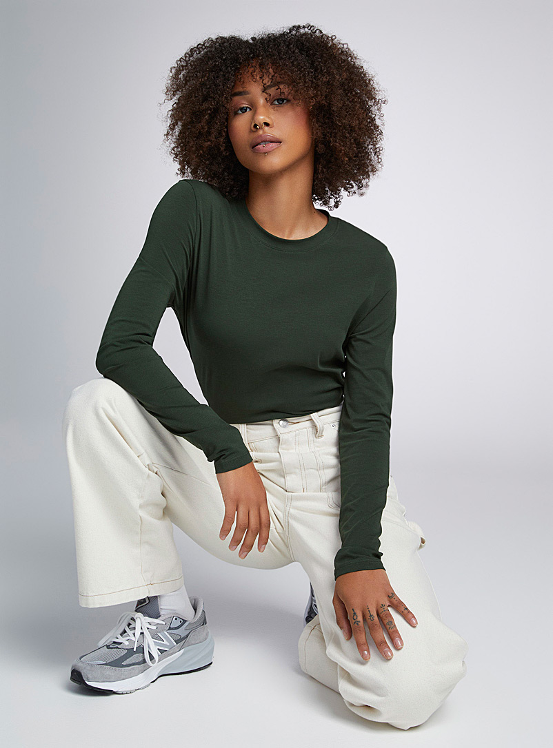 Twik Mossy Green Fitted crew-neck tee for women