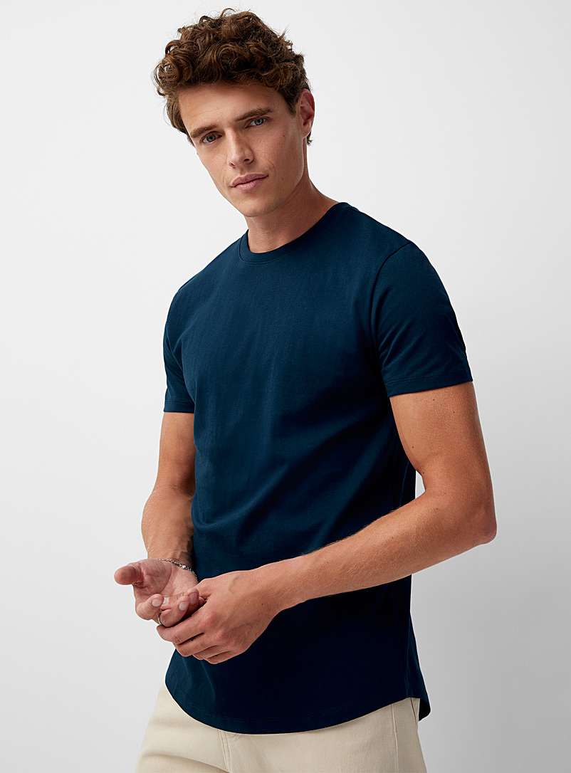 Le 31 Blue Solid organic cotton slim-fit T-shirt Muscle fit for men