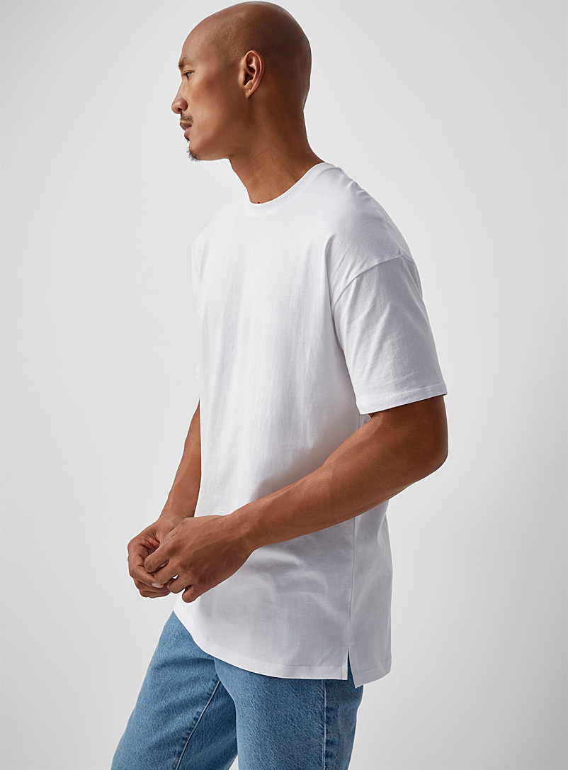 Le 31 White Solid organic cotton longline T-shirt Longline fit for men