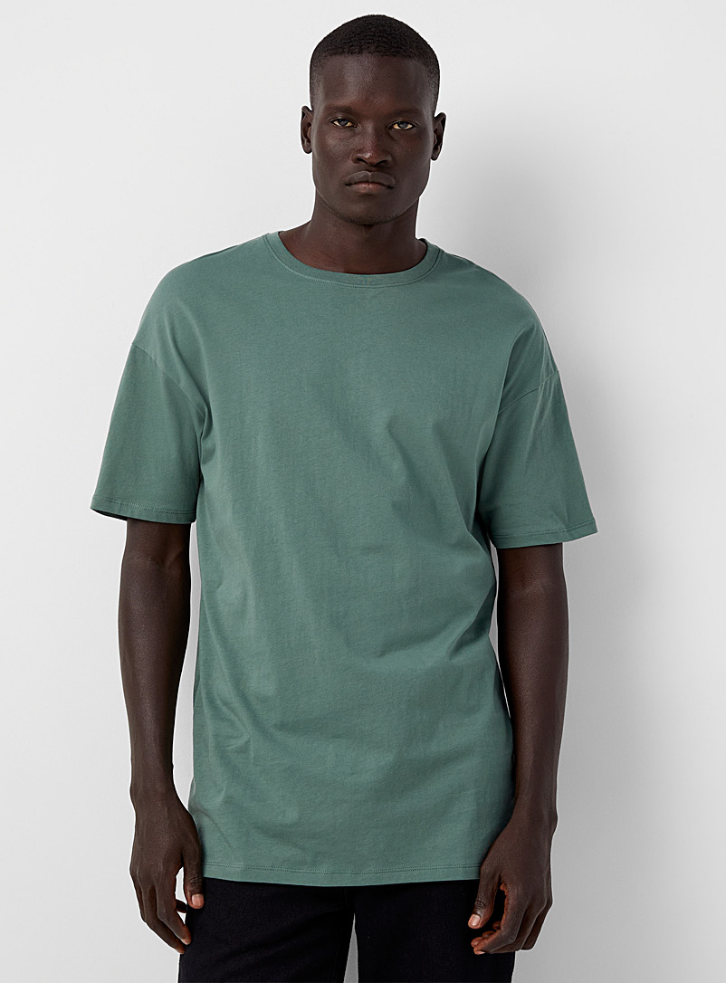 Le 31 Green Solid organic cotton longline T-shirt Longline fit for men