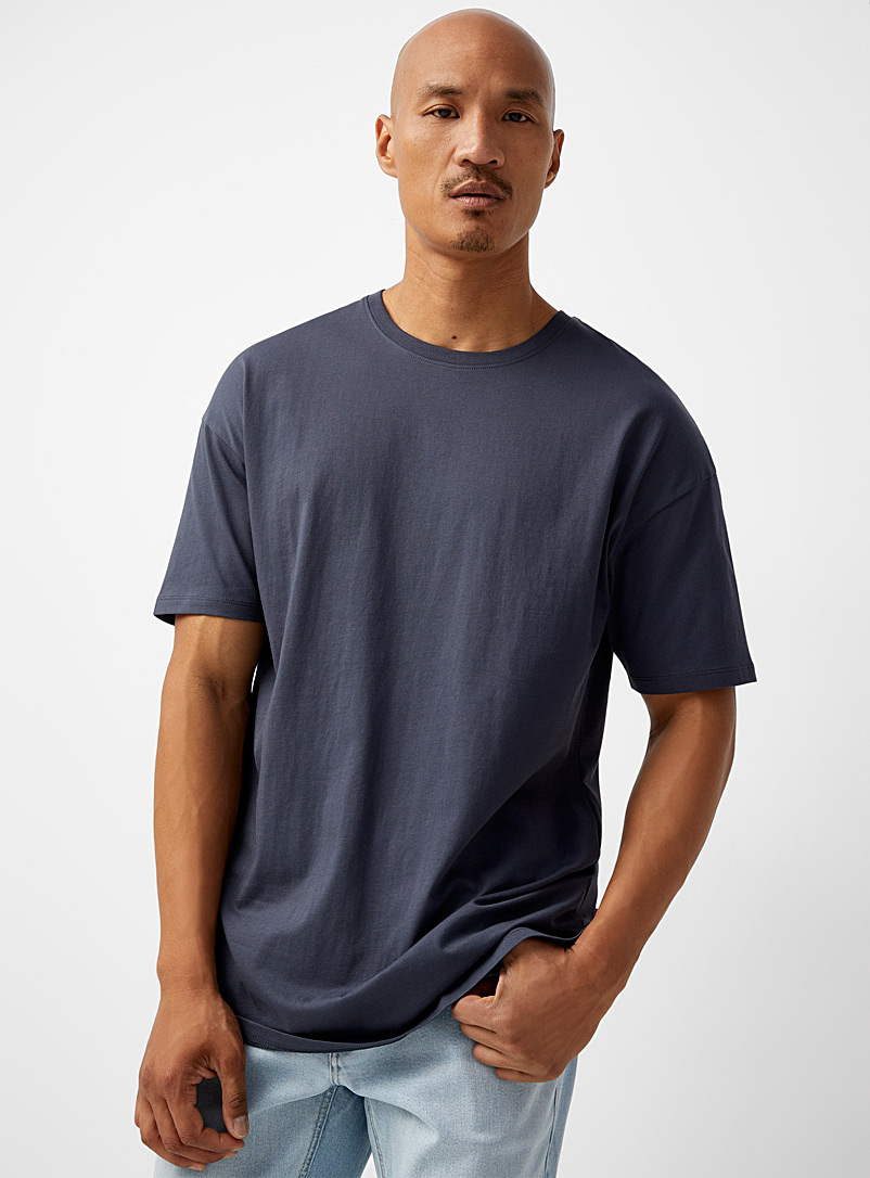 Le 31 Indigo/Dark Blue Solid organic cotton longline T-shirt Longline fit for men