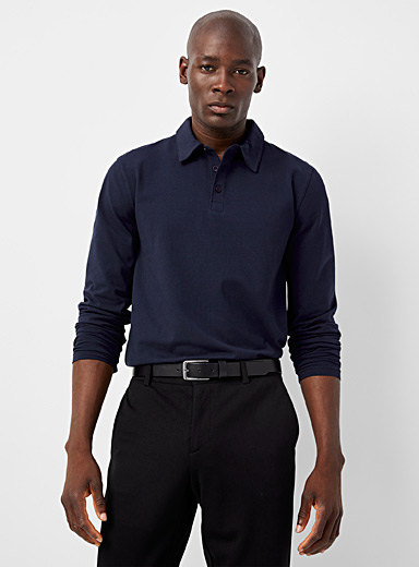 Le 31 Marine Blue Organic cotton long-sleeve jersey polo for men