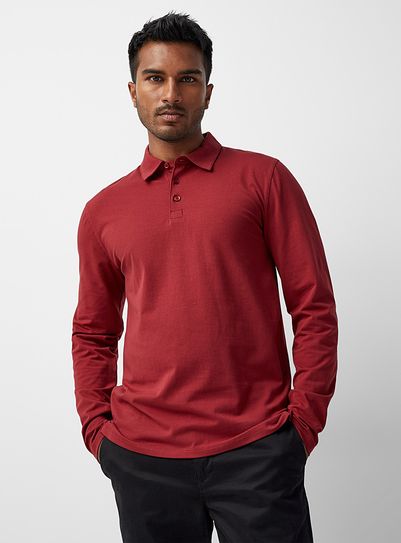 Le 31: Le polo jersey coton bio à manches longues Rouge foncé-vin-rubis pour homme