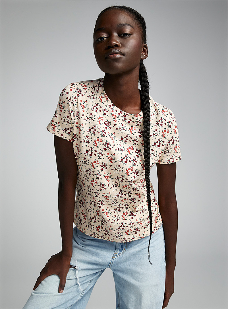 Twik: Le t-shirt col rond jersey léger imprimé <b>Coupe ajustée</b> Ivoire blanc os pour femme