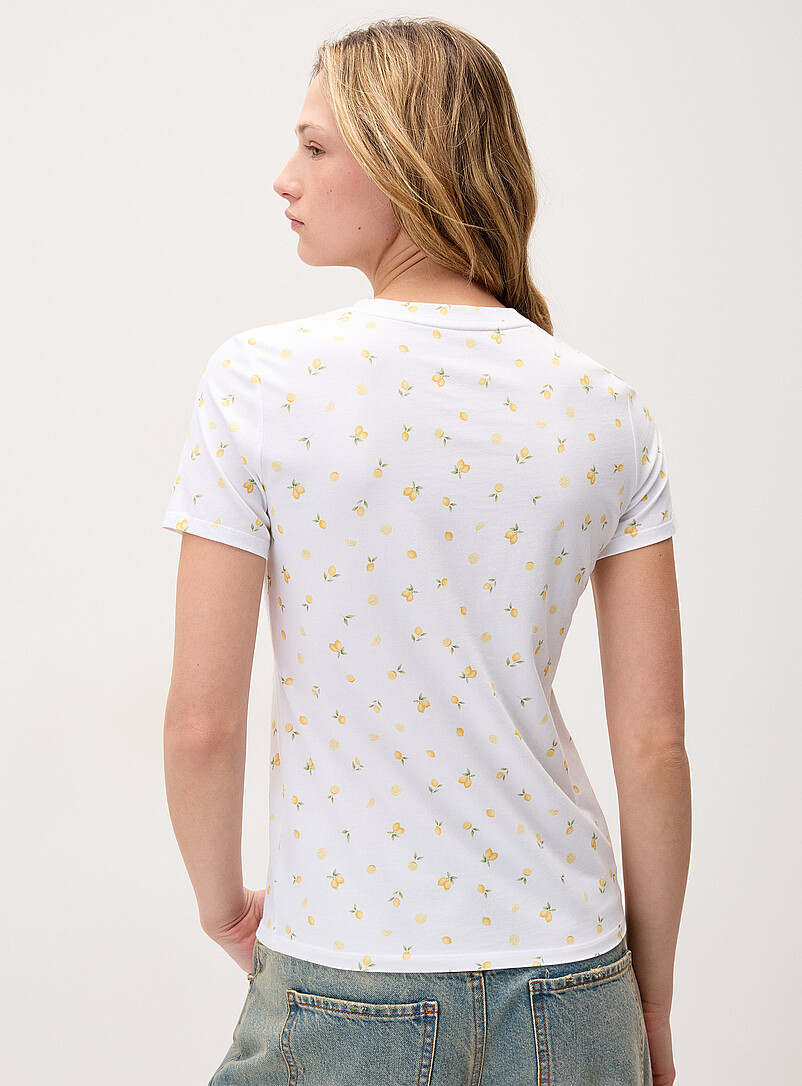 Twik: Le t-shirt col rond jersey l&eacute;ger imprim&eacute; <b>Coupe ajust&eacute;e</b> Citrons pour femme