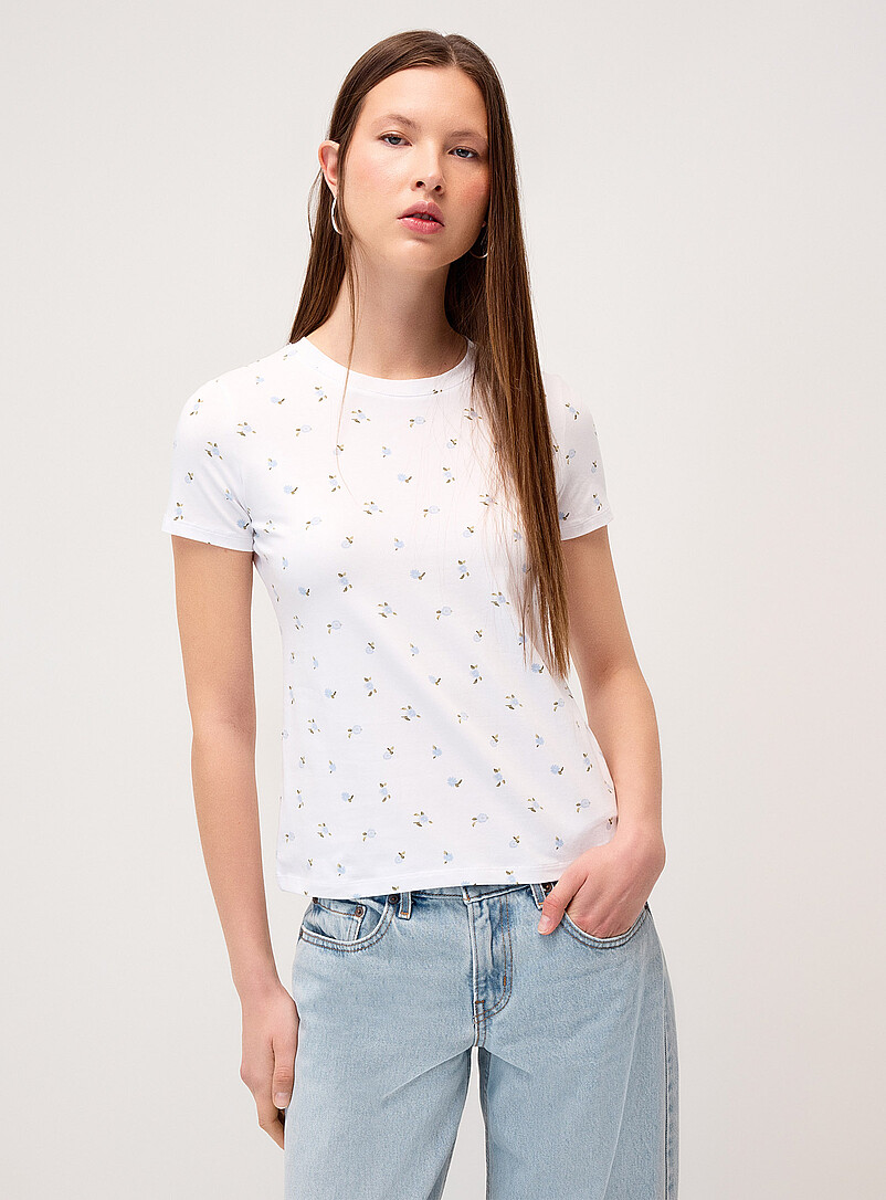 Twik: Le t-shirt col rond jersey l&eacute;ger imprim&eacute; <b>Coupe ajust&eacute;e</b> Citrons pour femme