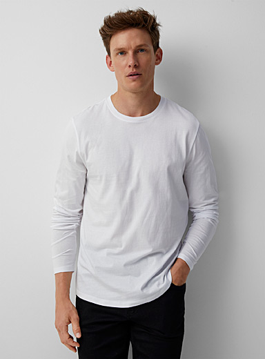 Basic White Long Sleeve Fitted T Shirt, Tops
