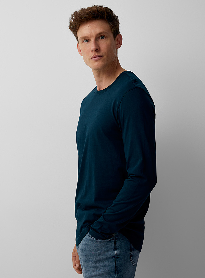 Le 31 Blue Organic cotton long-sleeve T-shirt Muscle fit for men