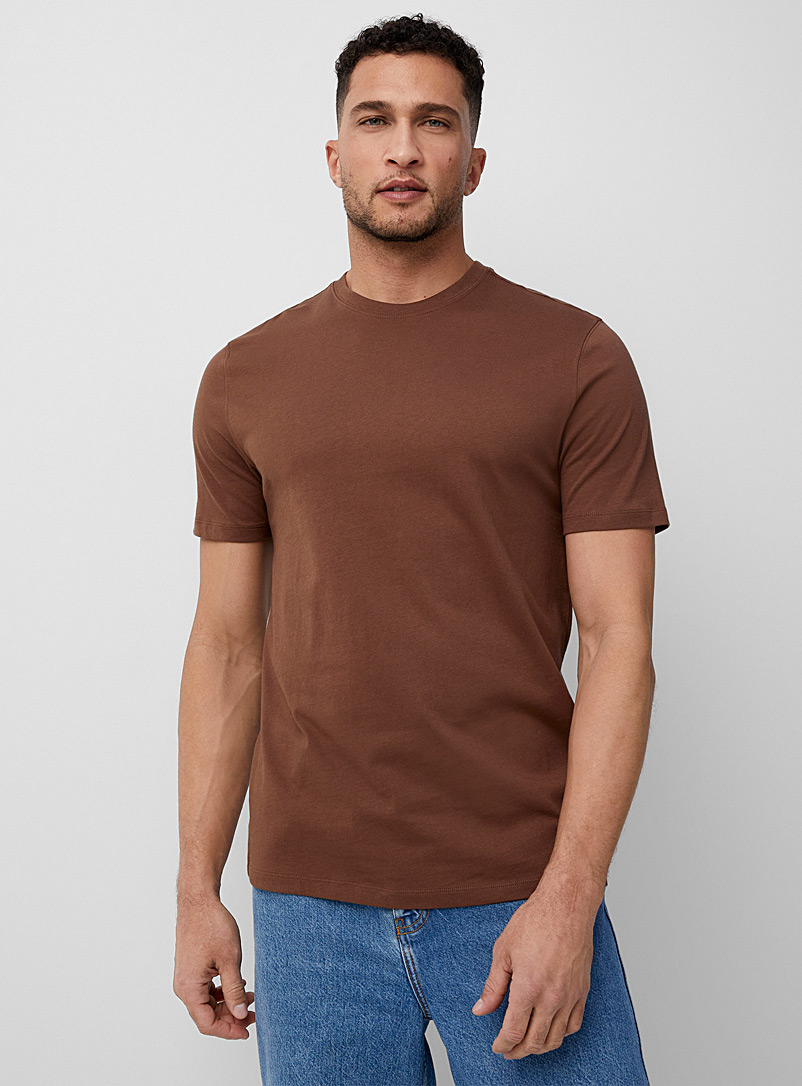 Le 31: Le t-shirt col rond pur coton bio coloré Coupe standard Brun pour homme