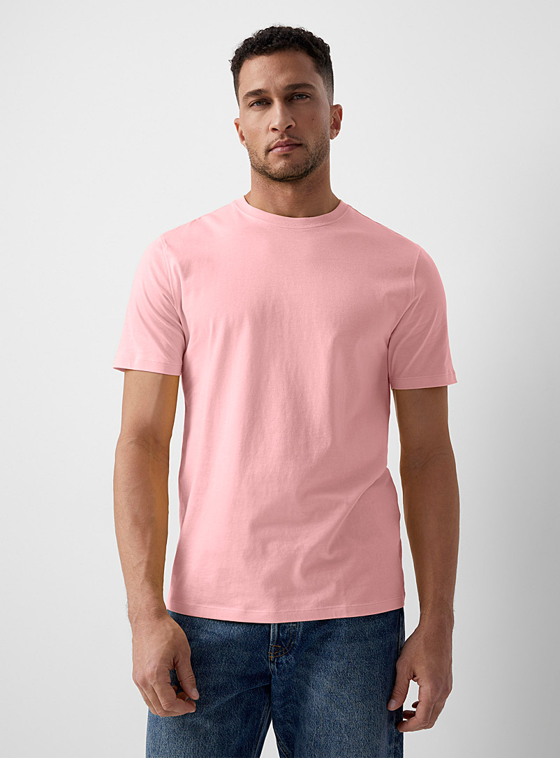 Le 31: Le t-shirt col rond pur coton bio coloré Coupe standard Rose pour homme