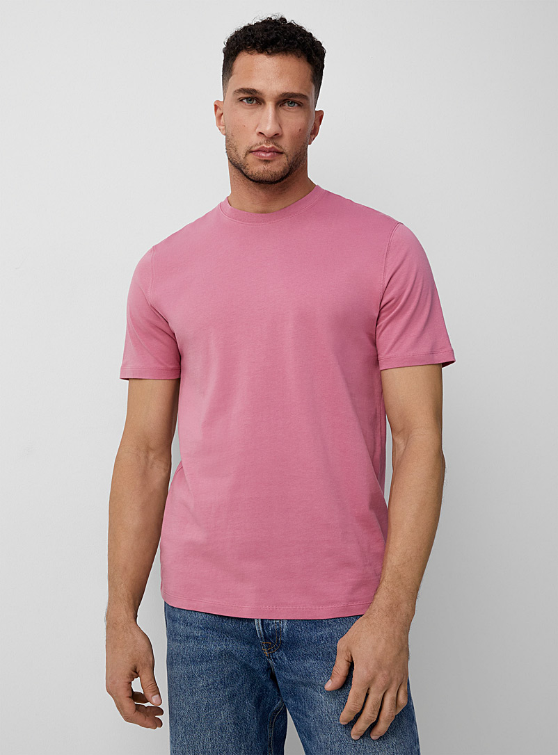 Le 31: Le t-shirt col rond pur coton bio coloré Coupe standard Vieux rose pour homme