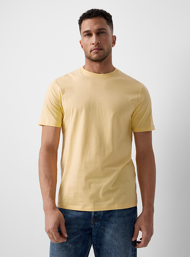 Le 31: Le t-shirt col rond pur coton bio coloré Coupe standard Jaune pâle-mais pour homme