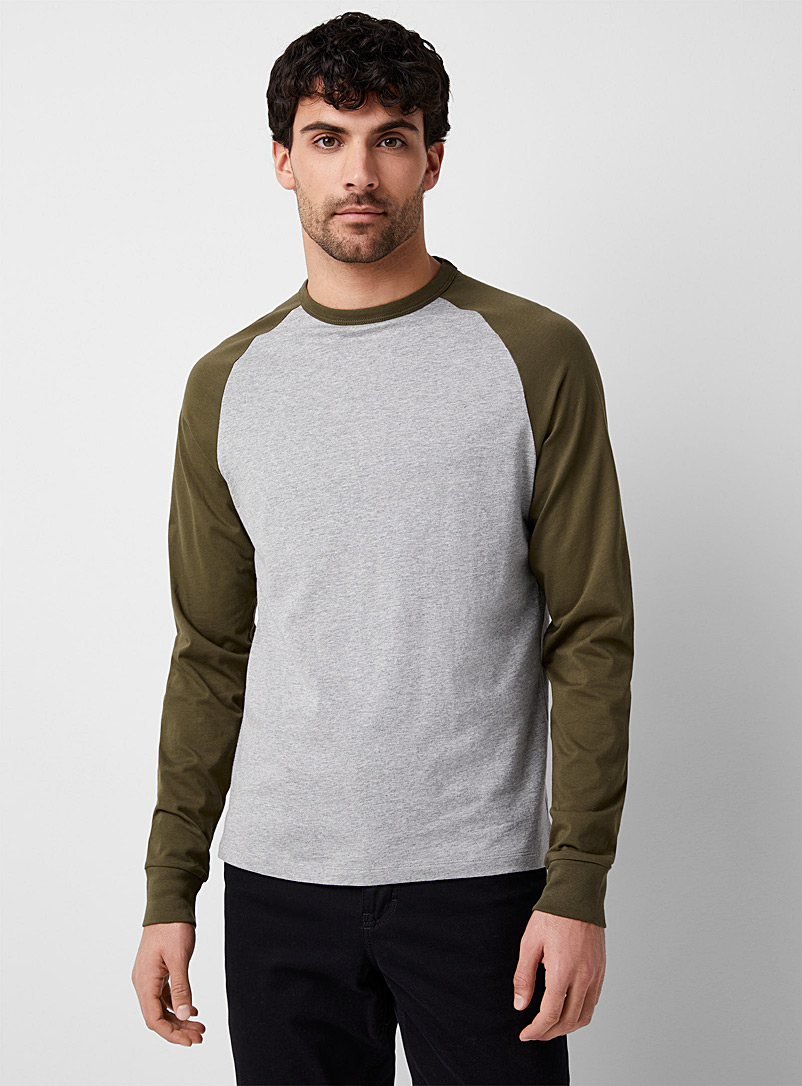Le 31 Mossy Green Contrast raglan T-shirt for men