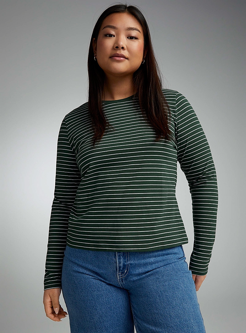 Twik Mossy Green Pinstriped lightweight T-shirt <b>Slim fit</b> for women