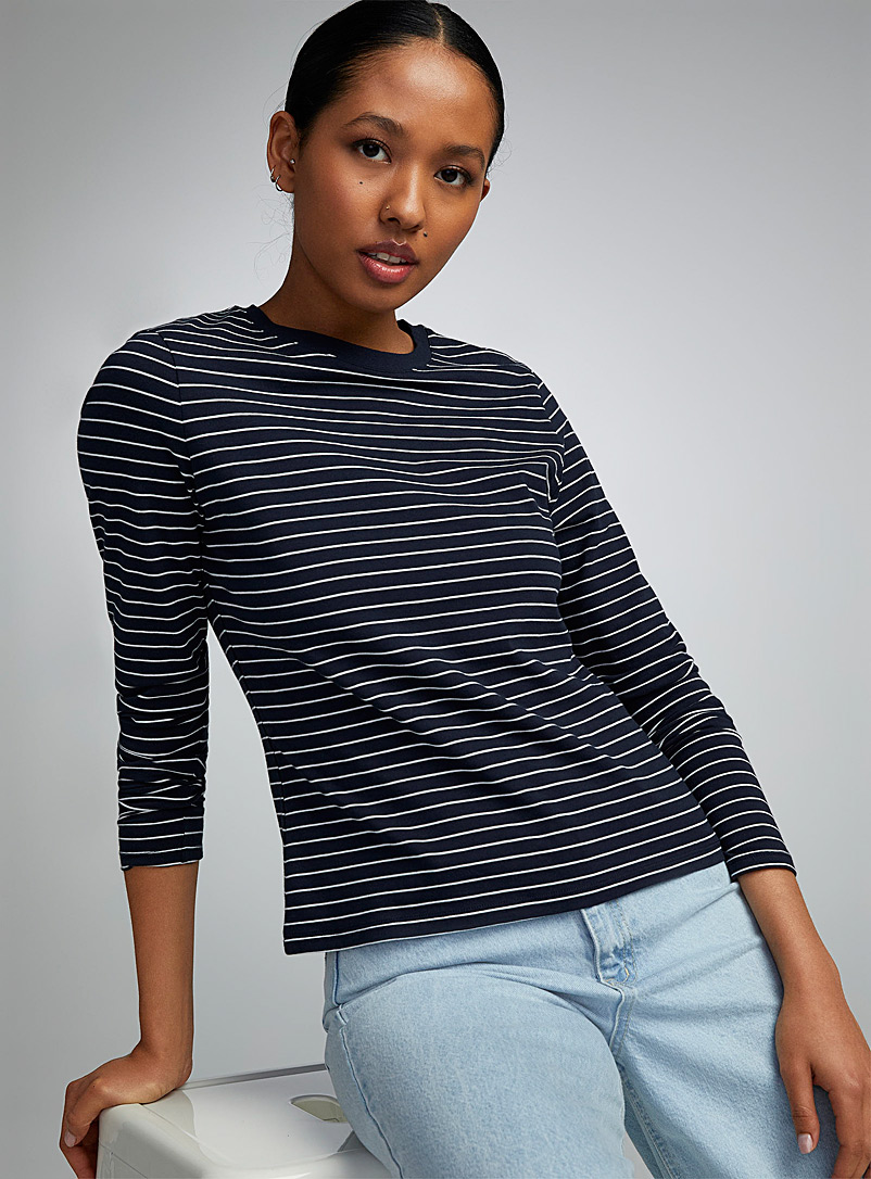 Twik Navy/Midnight Blue Pinstriped lightweight T-shirt <b>Slim fit</b> for women