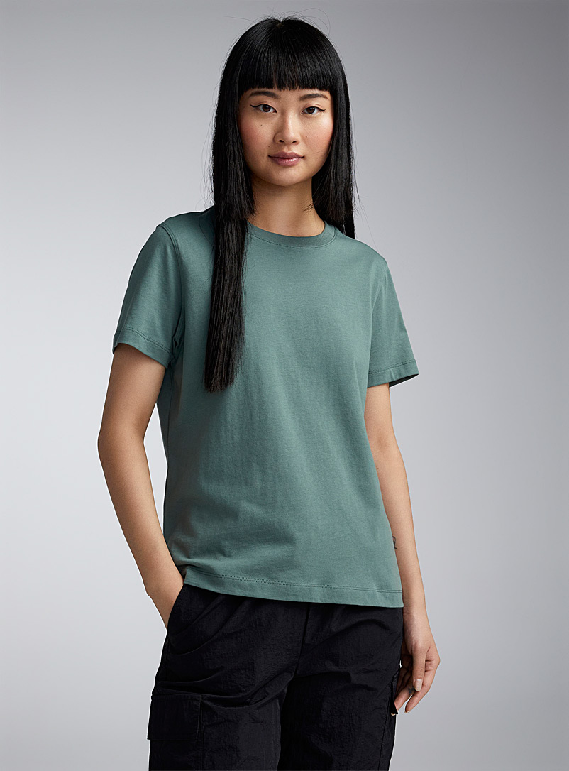 Twik: Le t-shirt col rond jersey mince uni <b>Coupe décontractée</b> Vert pour femme