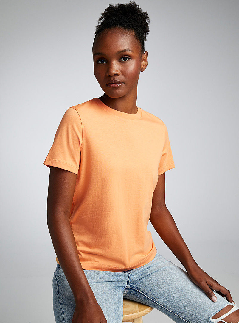Twik Peach Solid thin jersey crew-neck tee <b>Relaxed fit</b> for women