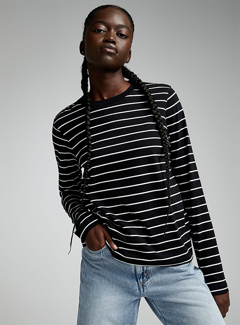 Twik Black Striped long sleeves thin jersey T-shirt <b>Relaxed fit</b> for women