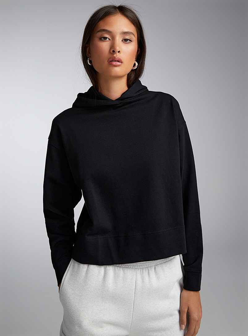 Twik Black Pure cotton square hoodie sweatshirt for women