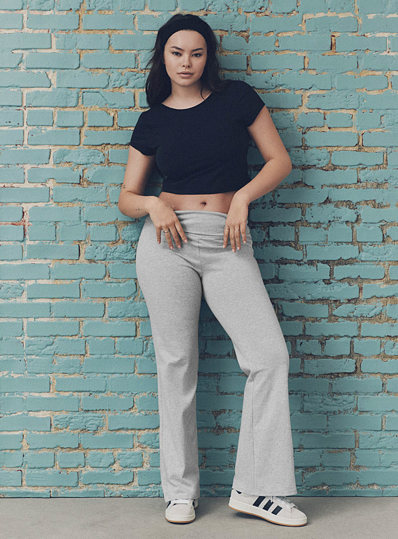 Twik Grey Roll-waist boot-cut pant for women