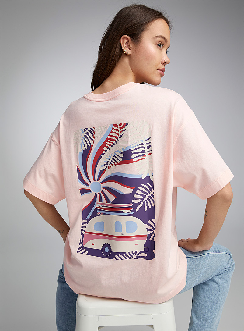 Twik Pink Printed thin jersey crew-neck tee <b>Oversized fit</b> for women
